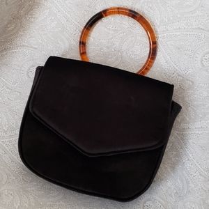 Anthropologie Black Velvet Tortoise handle clutch